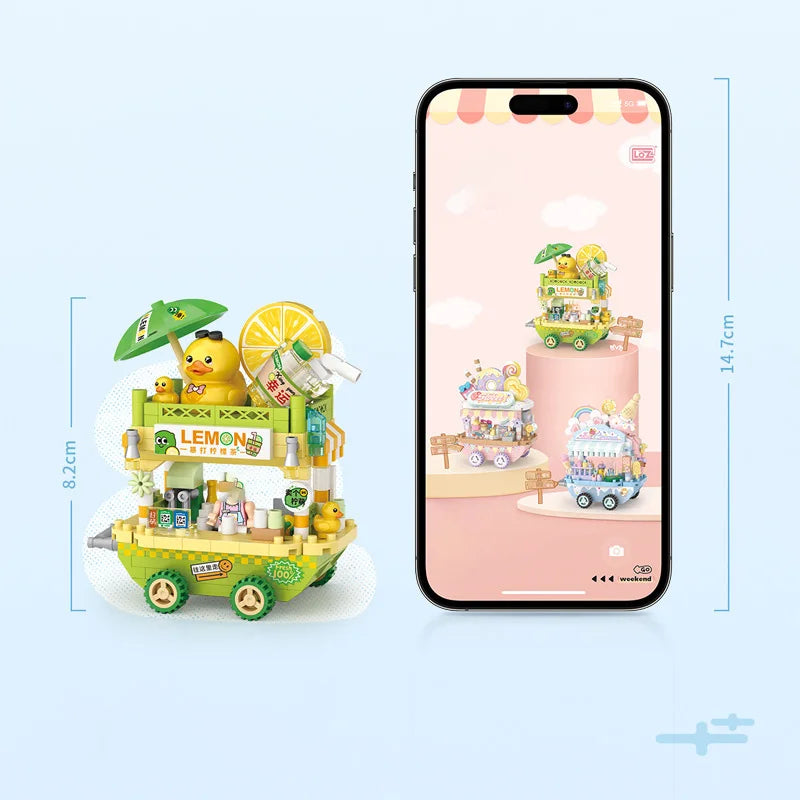 LOZ Street series dessert vending carts, lemon tea vending carts, model assembly, accessories, trolleys, parent-child assembly t