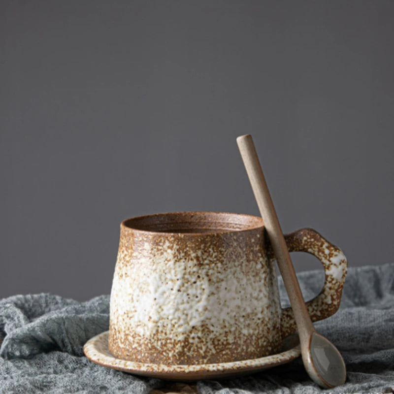 Vintage Japanese Ceramic Small Spoon Coffee Scoop With Long Handle Rough Pottery Soup Spoon Cute Kitchen Accessories