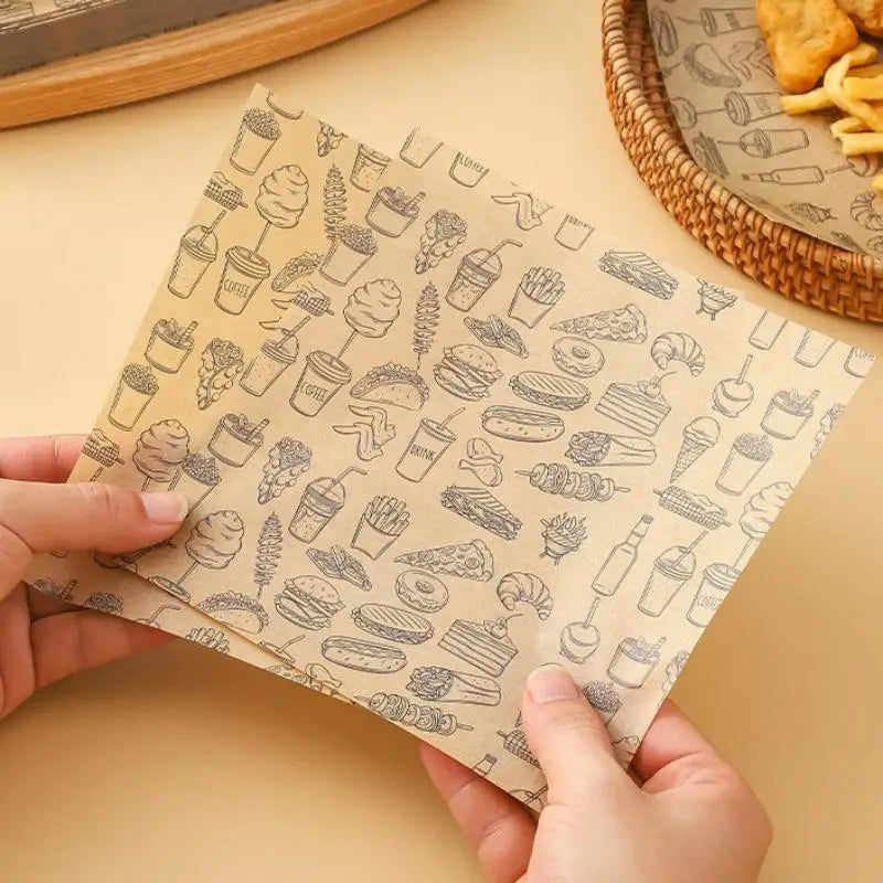 100Pcs Oil-Proof Wax Paper Baking Food Wrappers for Burgers French Fries Sandwiches & Bread - Kitchen Food Baking Tools