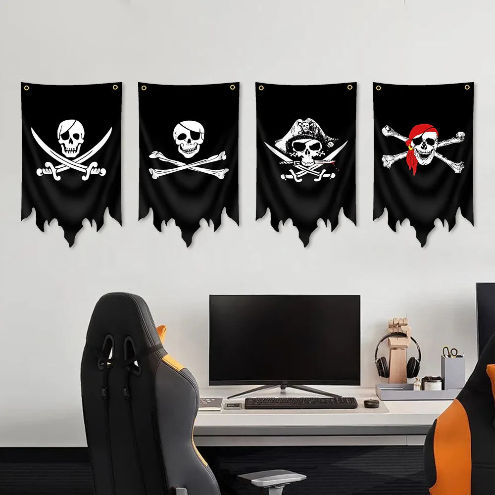 30X50CM Jolly Roger Pirate Black Blackjack Flag Polyester Printed Banner Tapestry Jack Rackham Skull Bone Flags Halloween Decor