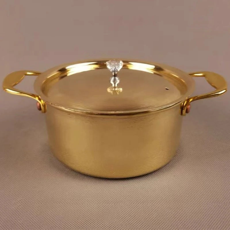 Vintage Brass Pot,Thickened Food Pot Cooking Utensil Simmering and Pasta Stewing,With lid Luster Polishing Texture Handheld Pot