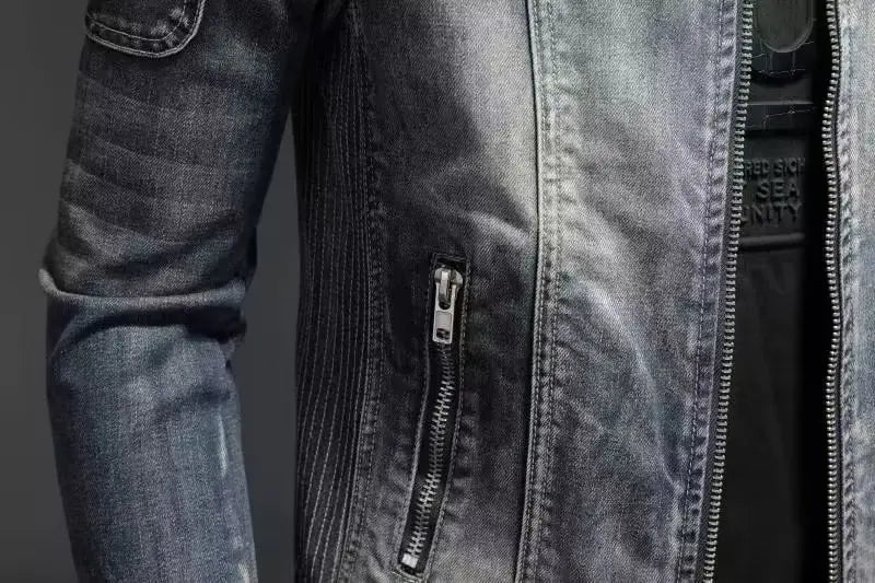 Denim Jackets Men Casual Stand Collar Moto Biker Outerwear Coats Mens Fashion Zippers Motorcycle Streetwear Jacket Male Clothes