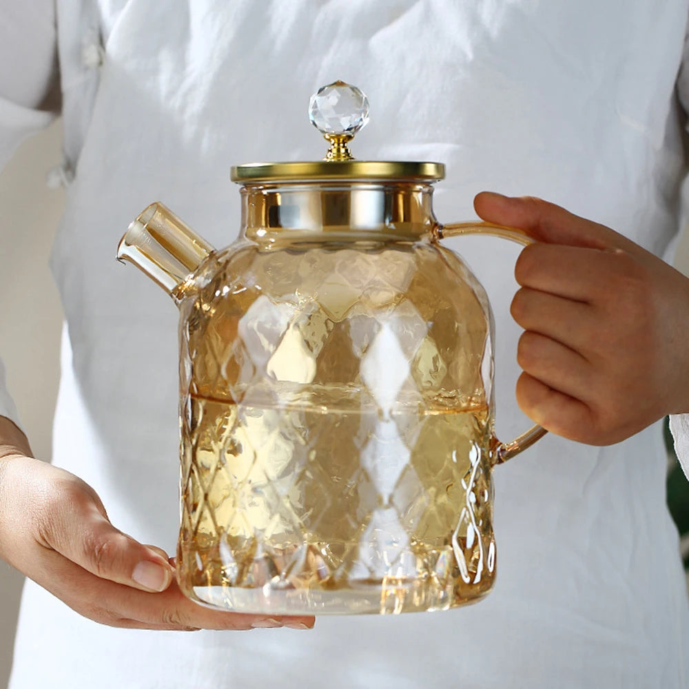 Borosilicate Glass Teapot Stovetop Safe,1000ml/1800ml Tea pot, for Loose Leaf Teas Fruit Teas Fragrant Tea