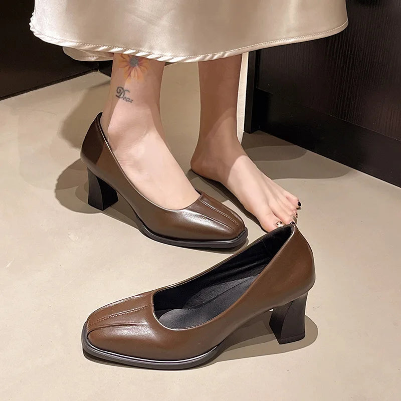 2025 New High Heels Women Chunky Shoes Fashion Loafers Shoes Designer Elegant Dress Party Pumps New Trend Shoes Женская Обувь