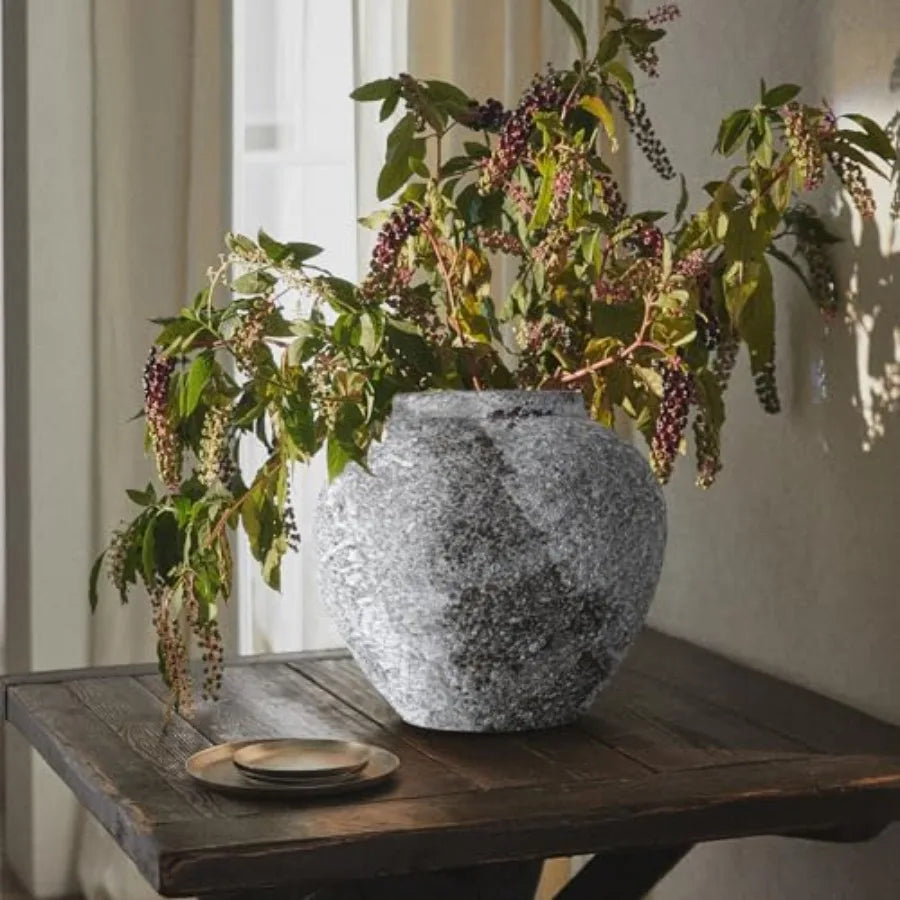 Rustic Ceramic Circular Flower Vase Farmhouse Clay Pottery Large Terracotta Floor Vases for Decorative Centerpiece Vintage Home