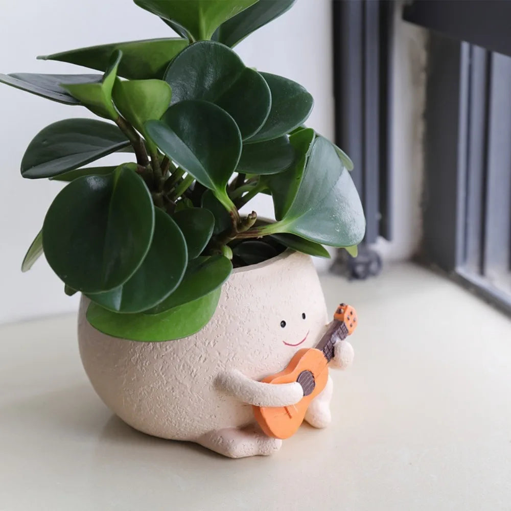 Guitar Succulent Flowerpot Office Study Decoration Unstress Creative and Cute Green Plant Decorations