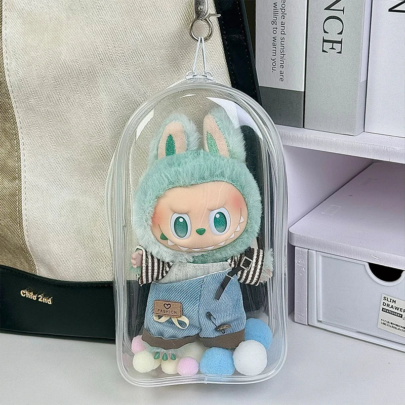 1 Labubu dust cover, PVC transparent portable storage bag for outdoor use, Labubu doll walking bag