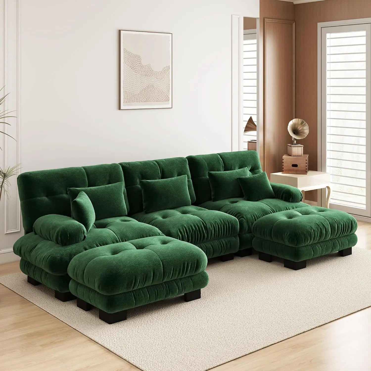 Velvet Modular Sectional Sofa 130" W Oversized U-Shaped Cloud Couch with 2 Ottomans Free Combined 3-Seater Comfort Customized