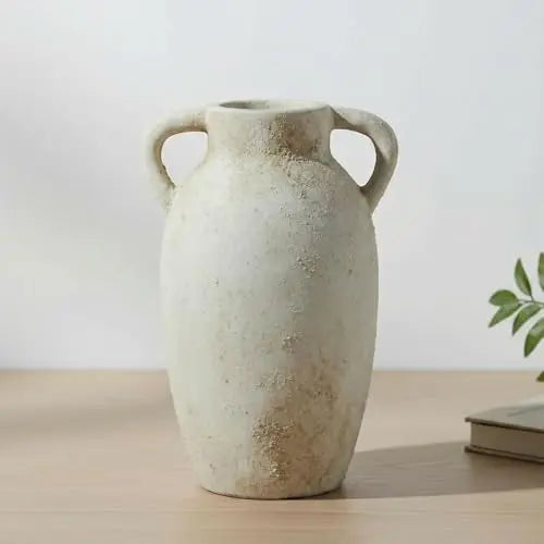 Ceramic Vase with Handles, 6.3 Inch Rustic Flower Vase, Farmhouse Table Decor, Distressed Terracotta Jug for Home Decor, Vintag