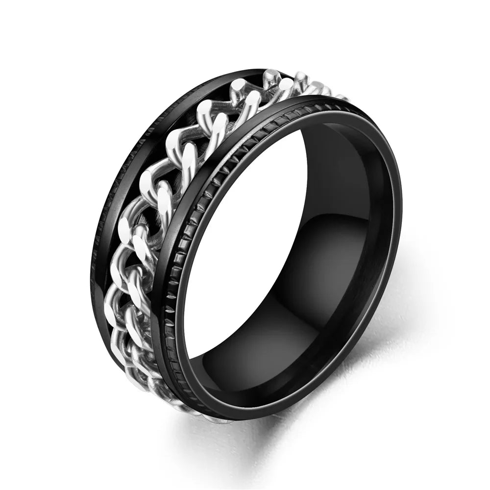 Cool Stainless Steel Rotatable Men 8MM Ring High Quality Spinner Chain Punk Women Never Fade Jewelry for Party Gift