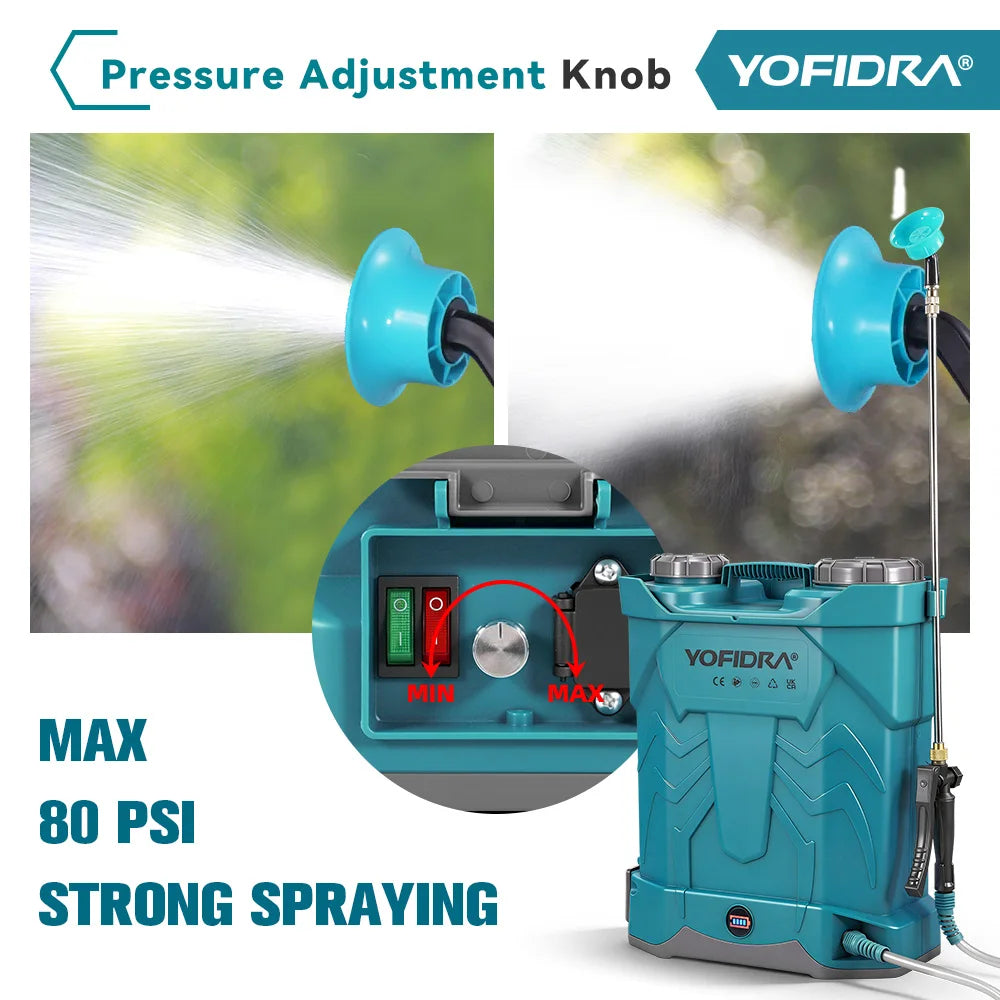 YOFIDRA 20L Electric Sprayer High Capacity Yard Lawn Spraying Irrigation Backpack Sprayer Power Tools for Makita Battery Pin