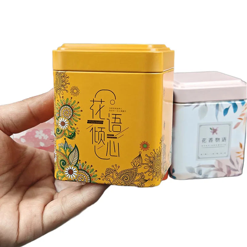 Tea Sealed Box  Kitchen Storage Container Jar Tin Square Can Candy Iron Canister Vintage Tea  Box