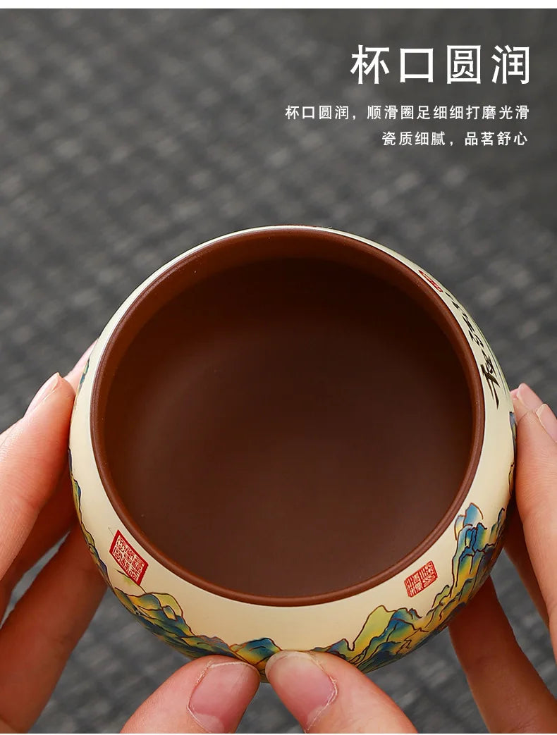 Vintage Purple Clay Tea Cup Chinese Traditional Arhat Cup Zisha Tea Set Accessories Ceramic Master Cup Travel Tea Bowl Teaware