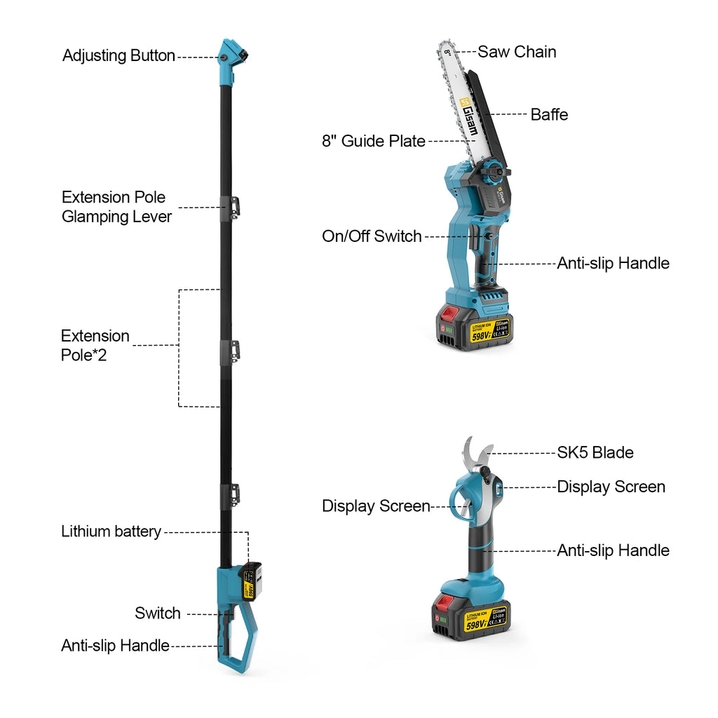 Gisam 4 IN 1 Brushless Telescoping Pole Electric Chainsaw High Branch Scissor Gardening Power Tool For Makita 18V Batter Pins