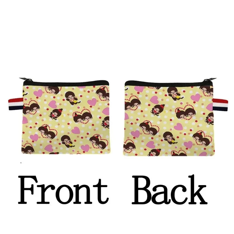 Monchhichi Coin Purse Zipper Storage Bag Cute Cartoon Printed Square Pack Portable Key Handbag Wallet Card Holder Money Purses