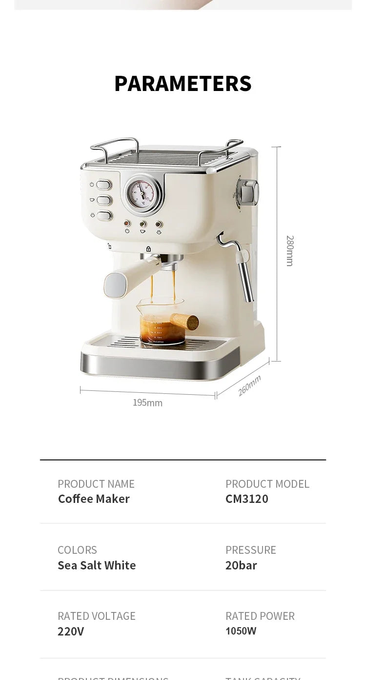 220V Italian Espresso Coffee Machine Stainless Steel Coffee Maker Semi-automatic Commercial Milk Frother Espresso Machine Office