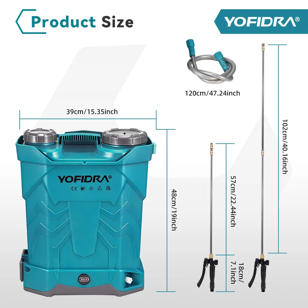 YOFIDRA 20L Electric Sprayer High Capacity Yard Lawn Spraying Irrigation Backpack Sprayer Power Tools for Makita Battery Pin
