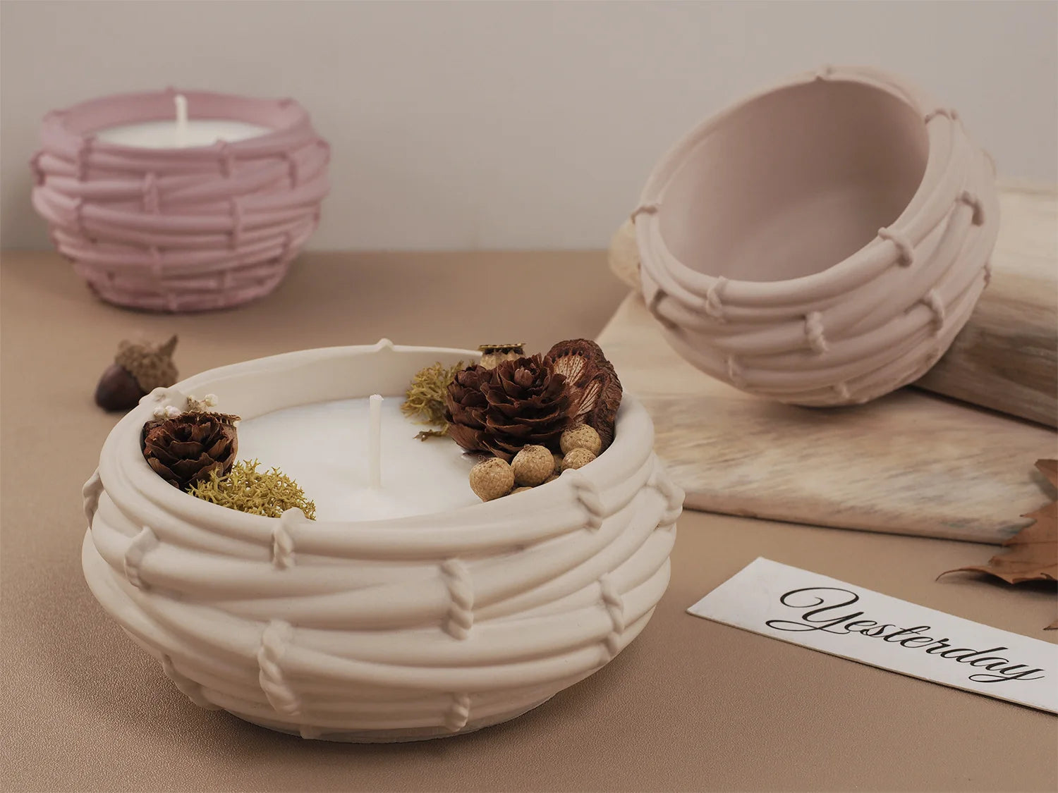 Creative Bamboo Basket Candle Bowl Silicone Mold DIY Bird Nest Flowerpot Concrete Cement Mold Jewelry Storage Tray Craft Casting