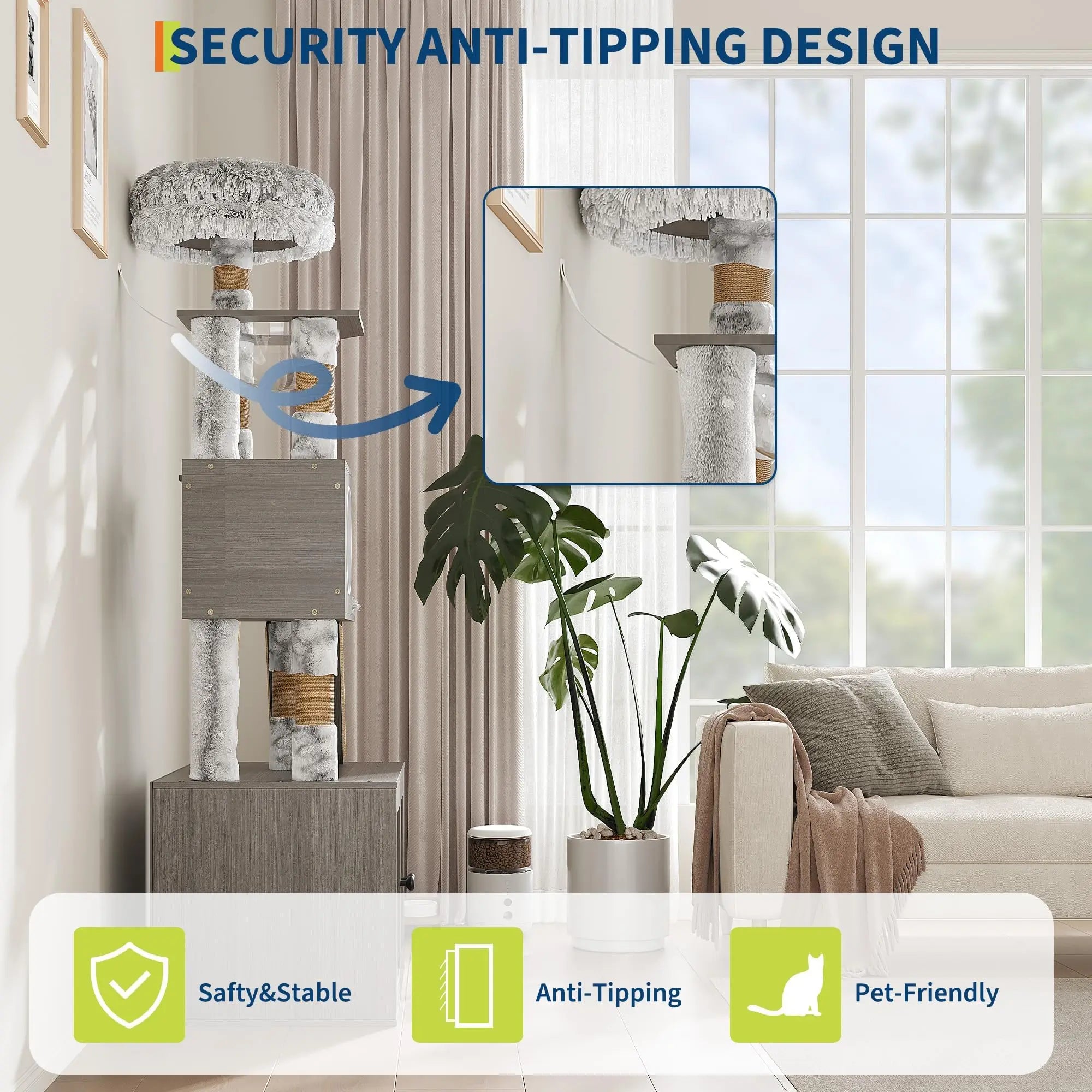 Cat Tree Tower with Litter Box Enclosure, Multi-Level Cat Furniture Featuring Hammock and Washable Cushions, Indoor Cat Tower