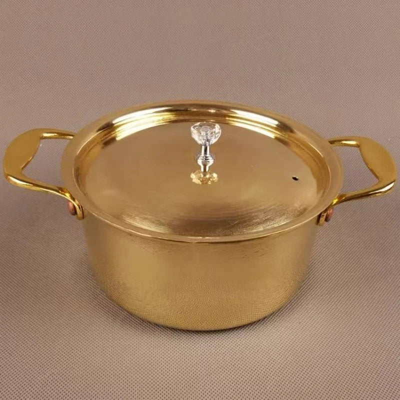 Vintage Brass Pot,Thickened Food Pot Cooking Utensil Simmering and Pasta Stewing,With lid Luster Polishing Texture Handheld Pot