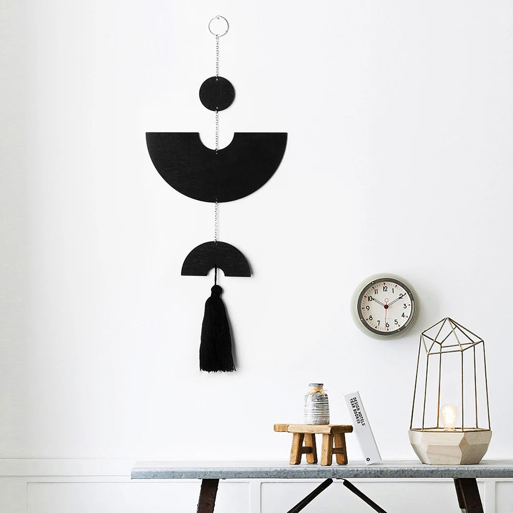 Boho Room Decor Black Wall Art Wood Dream Catcher Geometric Farmhouse Tassel Macrame Wall Hanging Bedroom Rustic Decor for Home