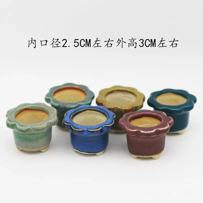 6pc Coarse Pottery Semi Glaze Mini Fleshy Flowerpot Mini Pot Pocket Green Plant Home Decoration Thumb Flowerpot With Hole