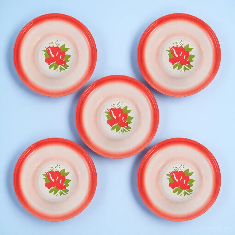 5Pcs Enamelware Bowls Vintage Pattern Multi-Use Soup Salad Mixing Bowl Set for Household Camping Enamel Food Bowl