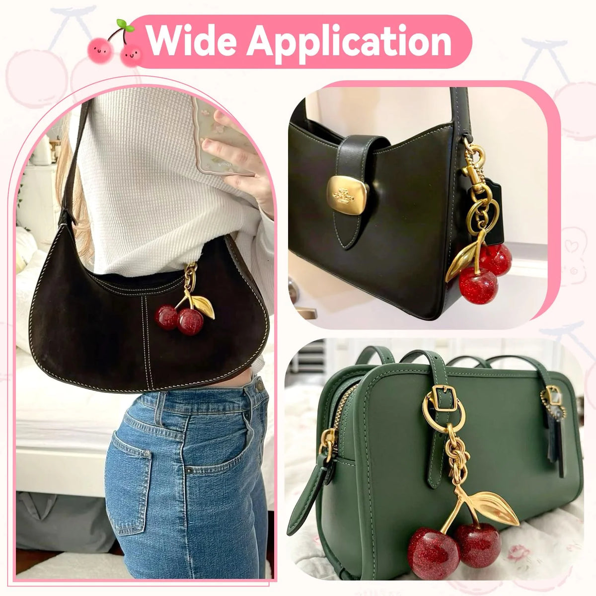 Cherry Bag Charm Cute Cherry Purse Charms Strawberry Keychain Best Gifts for Shoulder,Handbags,Crossbody,Tote,Hobo,Backpack