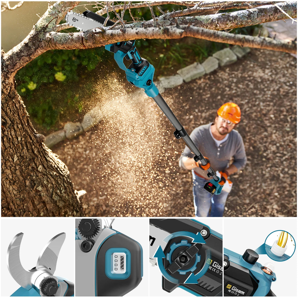 Gisam 4 IN 1 Brushless Telescoping Pole Electric Chainsaw High Branch Scissor Gardening Power Tool For Makita 18V Batter Pins