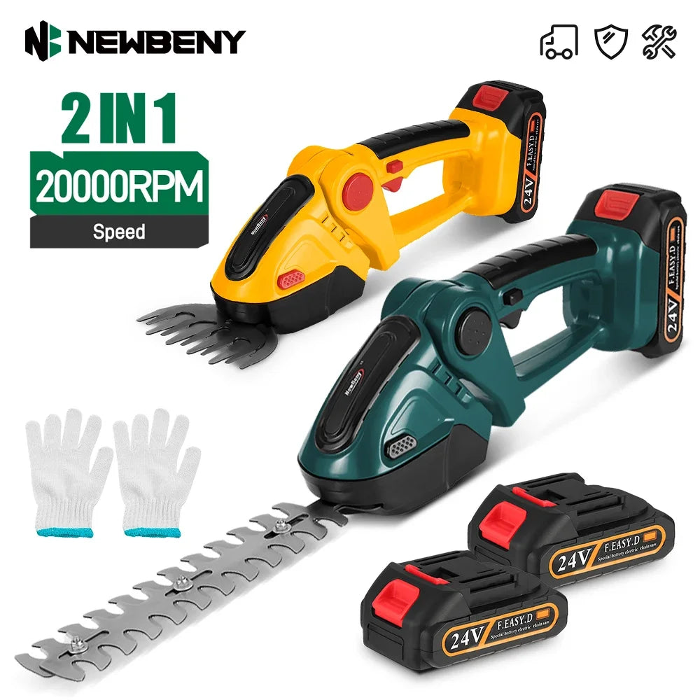 NEWBENY 2 IN 1 Electric Hedge Trimmer Cordless Portable High Power Household Lawn Mower Rechargeable Pruner Weeding Garden Tools