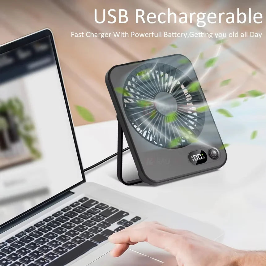 Portable Desk Fan Mini Foldable Table Fan With 5 Gear USB Rechargerable Wall Hanging Fan Student Desktop Fan For Office Home