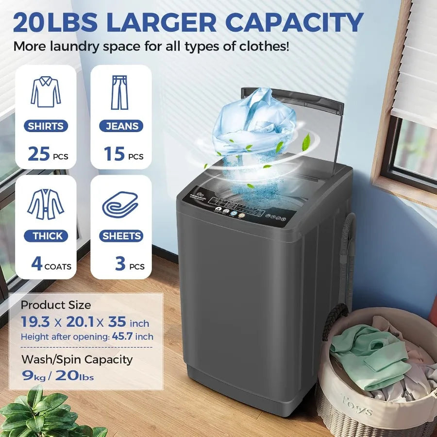 Portable Washing Machine 20Lbs Capacity Portable Washer Machine 2.8Cu.ft Washer and Dryer Combo with 10 Programs 8 Water Levels