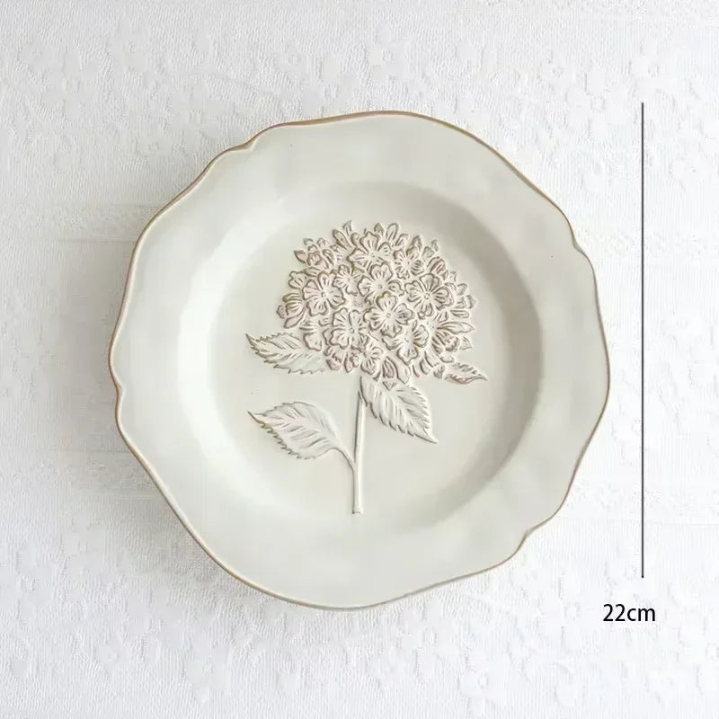 Ceramic Plates Vintage Style Dinner Plate Tulip Relief Ceramic Plates Steak Pasta Dishes Tableware Household Use Tableware Home