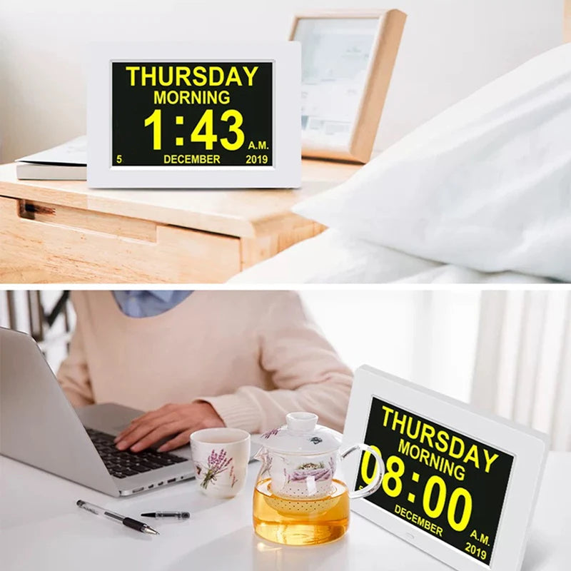 12 Alarms Digital LED Calendar Clock with Multi-Languages to Display. Medicine Time Reminder for Elder.Home Desk Wall Decoration