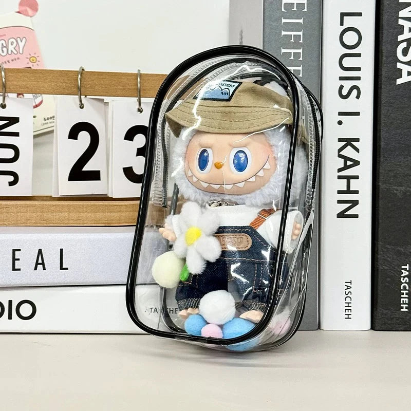 1 Labubu dust cover, PVC transparent portable storage bag for outdoor use, Labubu doll walking bag