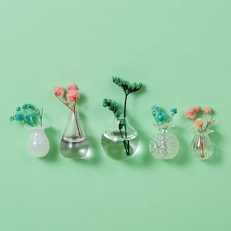Mini Glass Vase Fridge Magnet DIY Porcelain Vase Flowers Refrigerator Message Sticker Plant Magnet Green Gift Kitchen