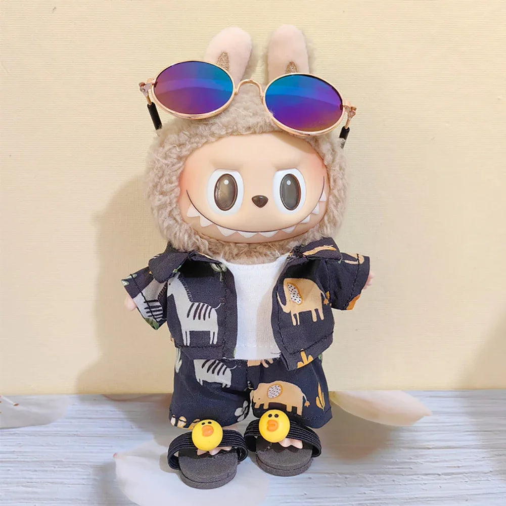 For 17cm Labubu Doll Clothes Beachwear Fashion Clothes With Sunglasses Labubu Clothes Ropa Labubu