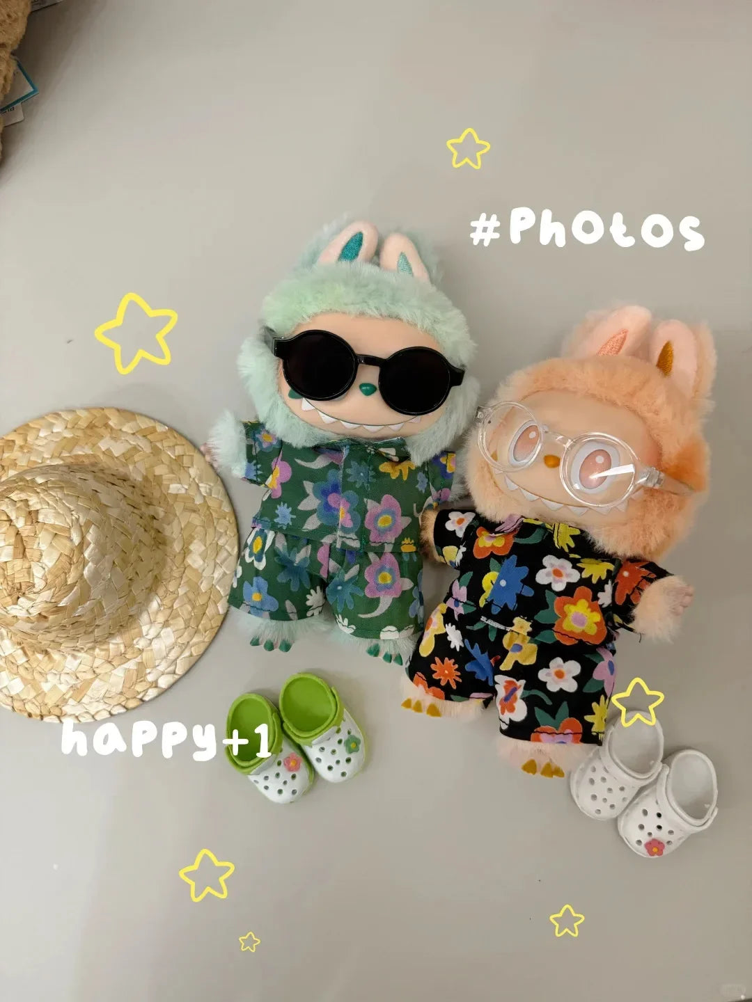 Labubu Clothing Labubu Beach Shirt With Hole slippers and Straw hat Labubu Summer Outfit