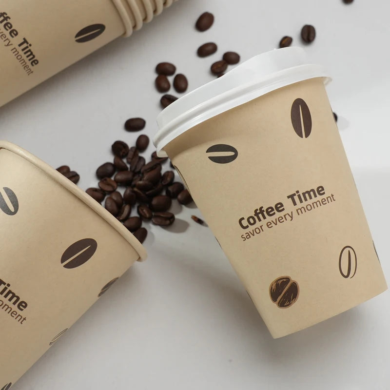 25/50Pack Disposable Paper Coffee Cups with Lids 12oz Bamboo Pulp To Go Drinking Paper Cups for Cold/Hot Drinks for Office Home