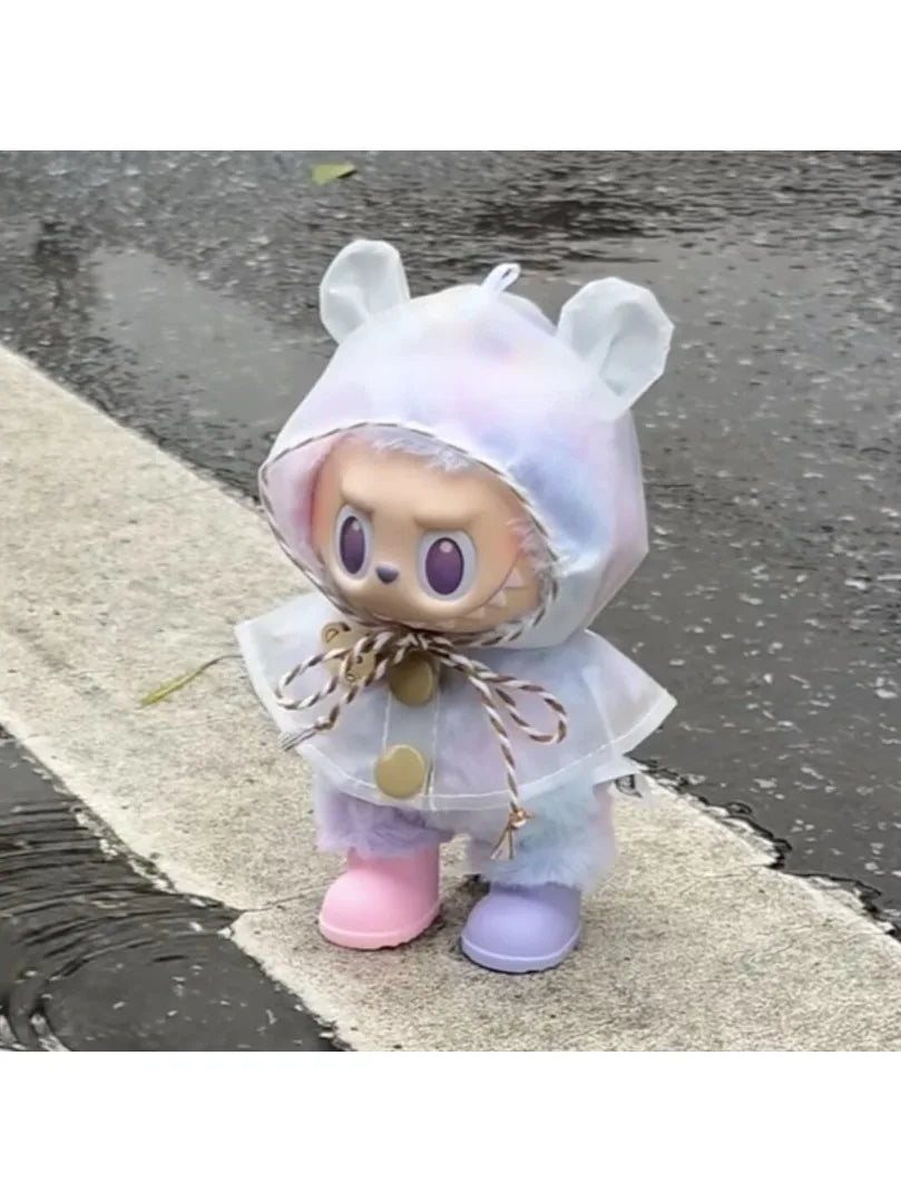 Labubu long-eared transparent raincoat For 15/17cm Labubu Doll Accessories Labubu Rainy Outfit
