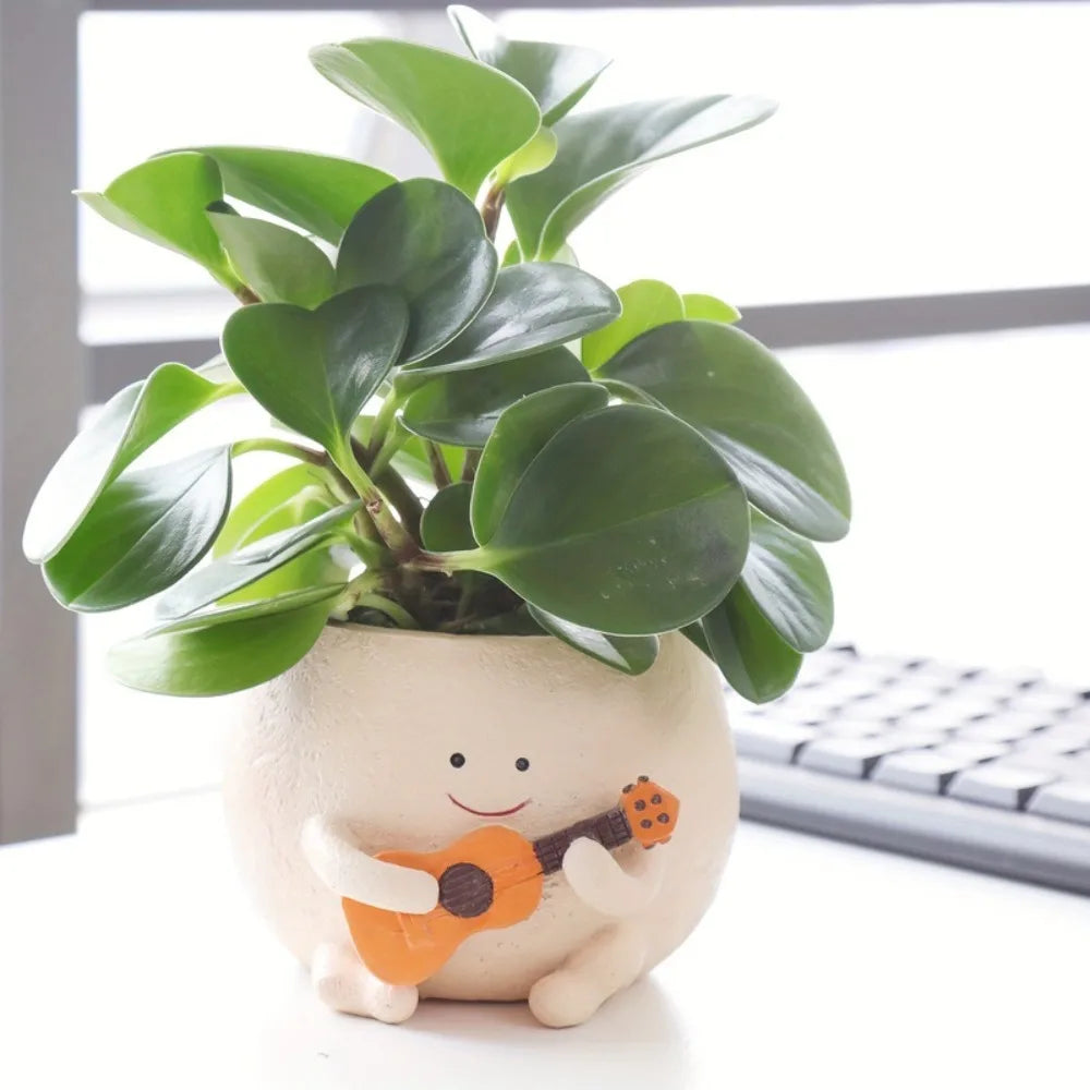 Guitar Succulent Flowerpot Office Study Decoration Unstress Creative and Cute Green Plant Decorations
