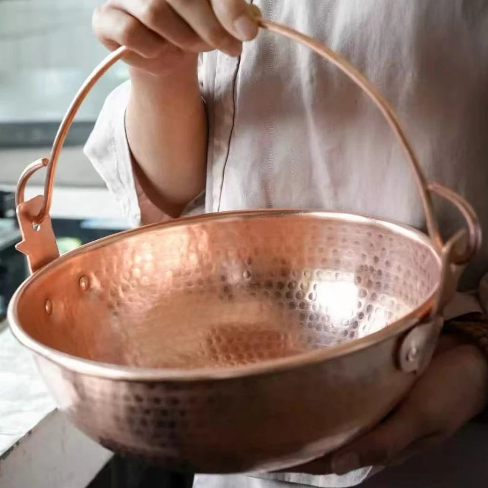 Vintage Copper Hanging Pot,Outdoor Camping Thickened Pot Cooking Utensil Simmering Pasta Stewing,Handcrafted Hammer Texture Pot