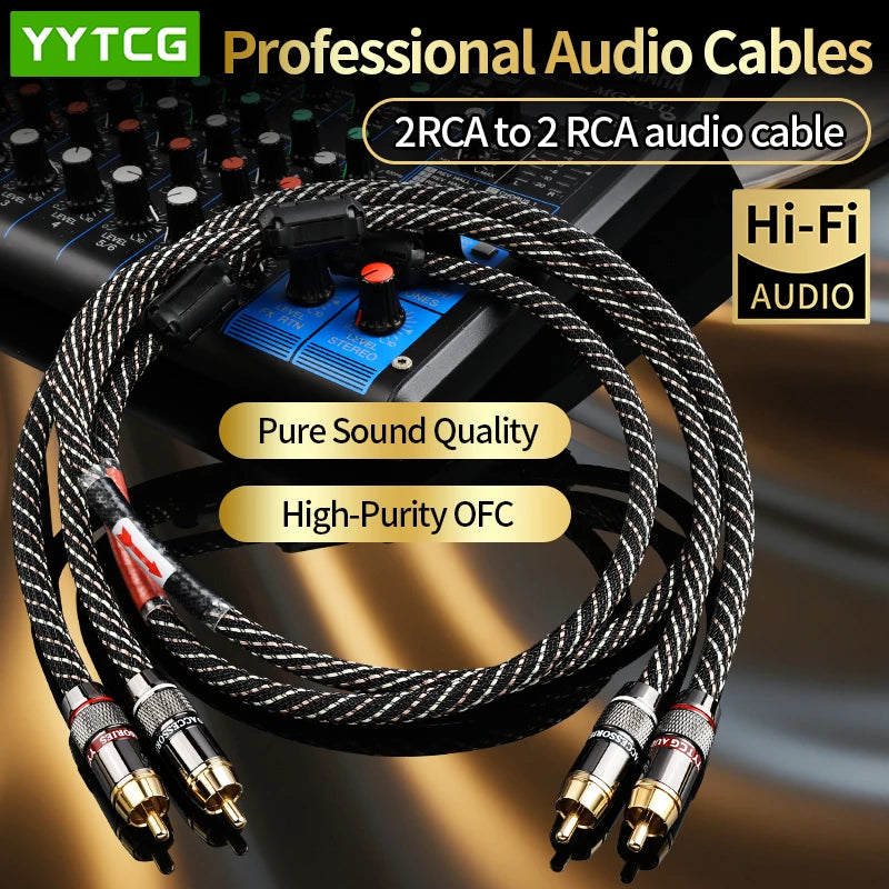 YYTCG HIFl stereo RCA Audio cable 6N OFC Male to Male 2RCA to 2RCA Audio Cable with Gold Plated connector PlugFor CD Amplifier