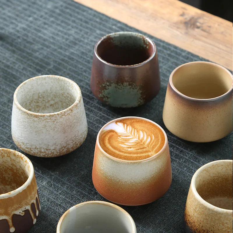 Vintage Japanese Raku Pottery Tea Cup Handcrafted Coarse Ceramic Kung Fu Cup Kiln Glaze Unique Design for Home Use