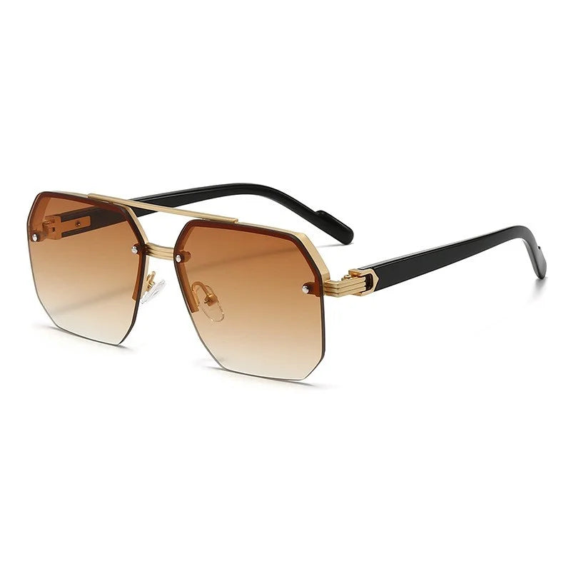 Oversized Double Bridge Sunglasses Frameless Rimless Men's Shades Square Frame UV Protection Street Shooting Eyewear