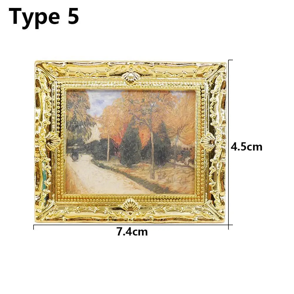 Vintage 1:12 Miniature Framed Photos Oil Painting Toys Doll Accessories Dollhouse Ornament Mural Wall Picture Miniaturas Casa