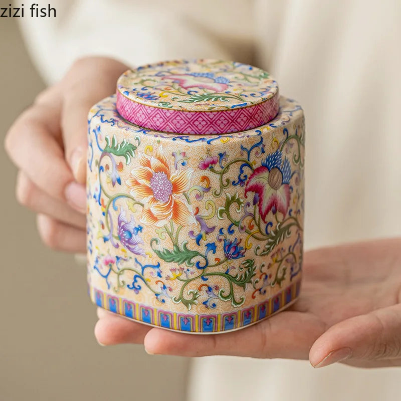 Enamel Ceramic Tea Jar Tea Box Sealed Moisture-proof Jar Teas Container Teas Storage Jar Candy Jars Creative Storage Jars