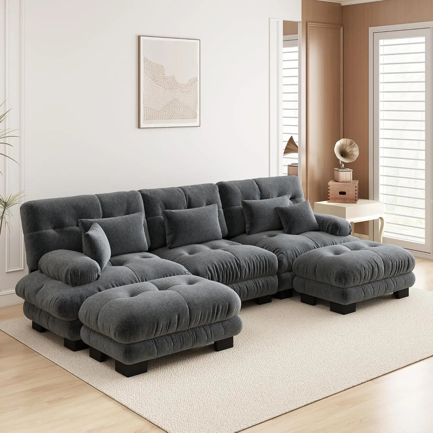 Velvet Modular Sectional Sofa 130" W Oversized U-Shaped Cloud Couch with 2 Ottomans Free Combined 3-Seater Comfort Customized