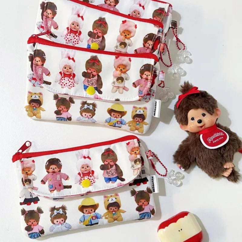 Hot Cartoon Monchhichi Series Cute Printed Pencil Case Multi Functional Exquisite Storage Bag Portable Glasses Case Gift