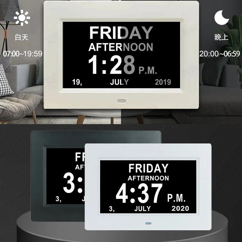 12 Alarms Digital LED Calendar Clock with Multi-Languages to Display. Medicine Time Reminder for Elder.Home Desk Wall Decoration